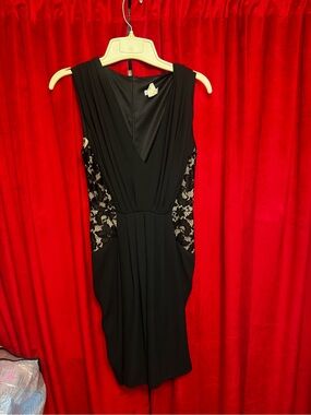 INC International Concepts Black Midi Dress with Lace Insets